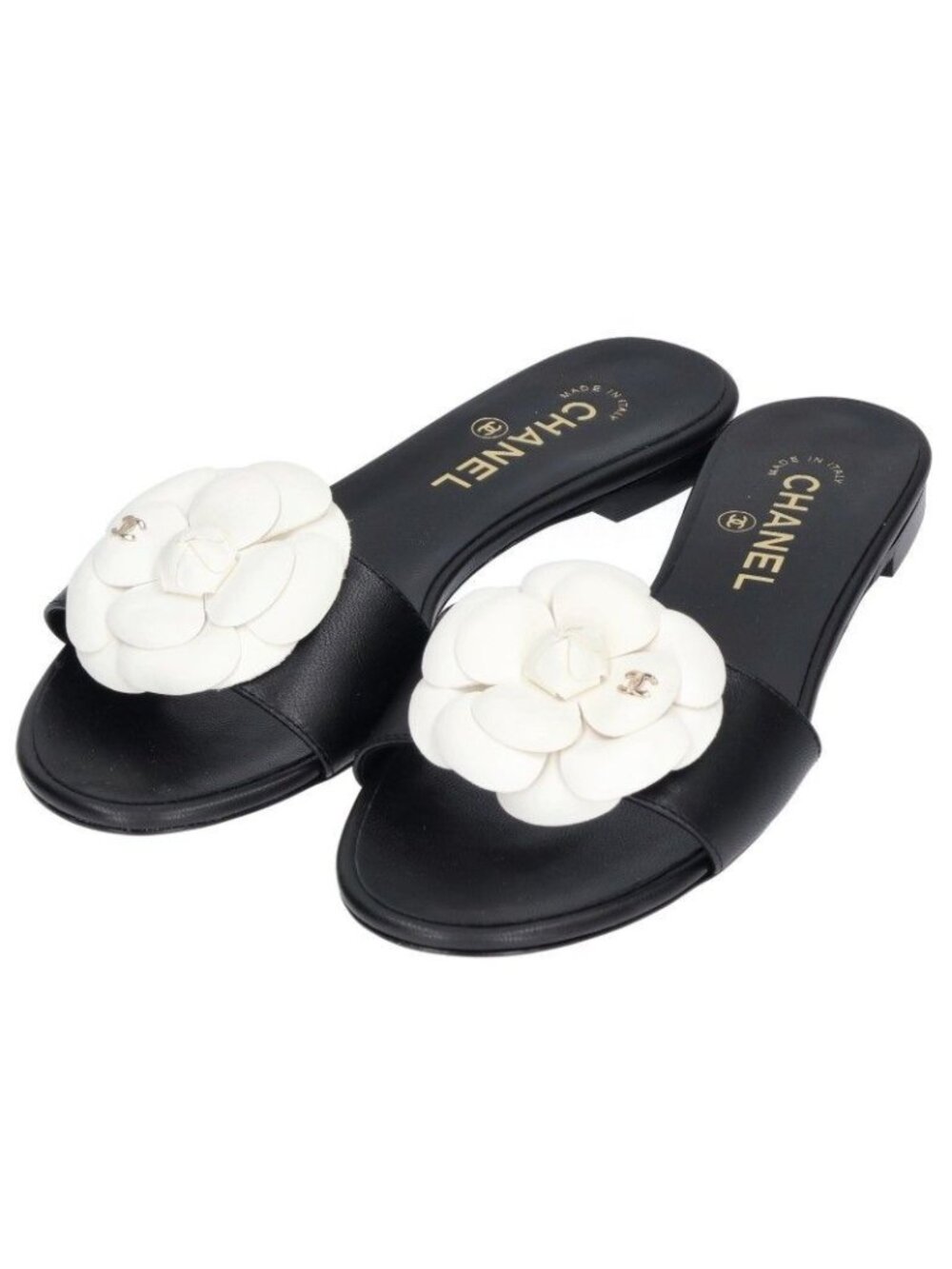 Chanel Camellia Flat Leather Sandals